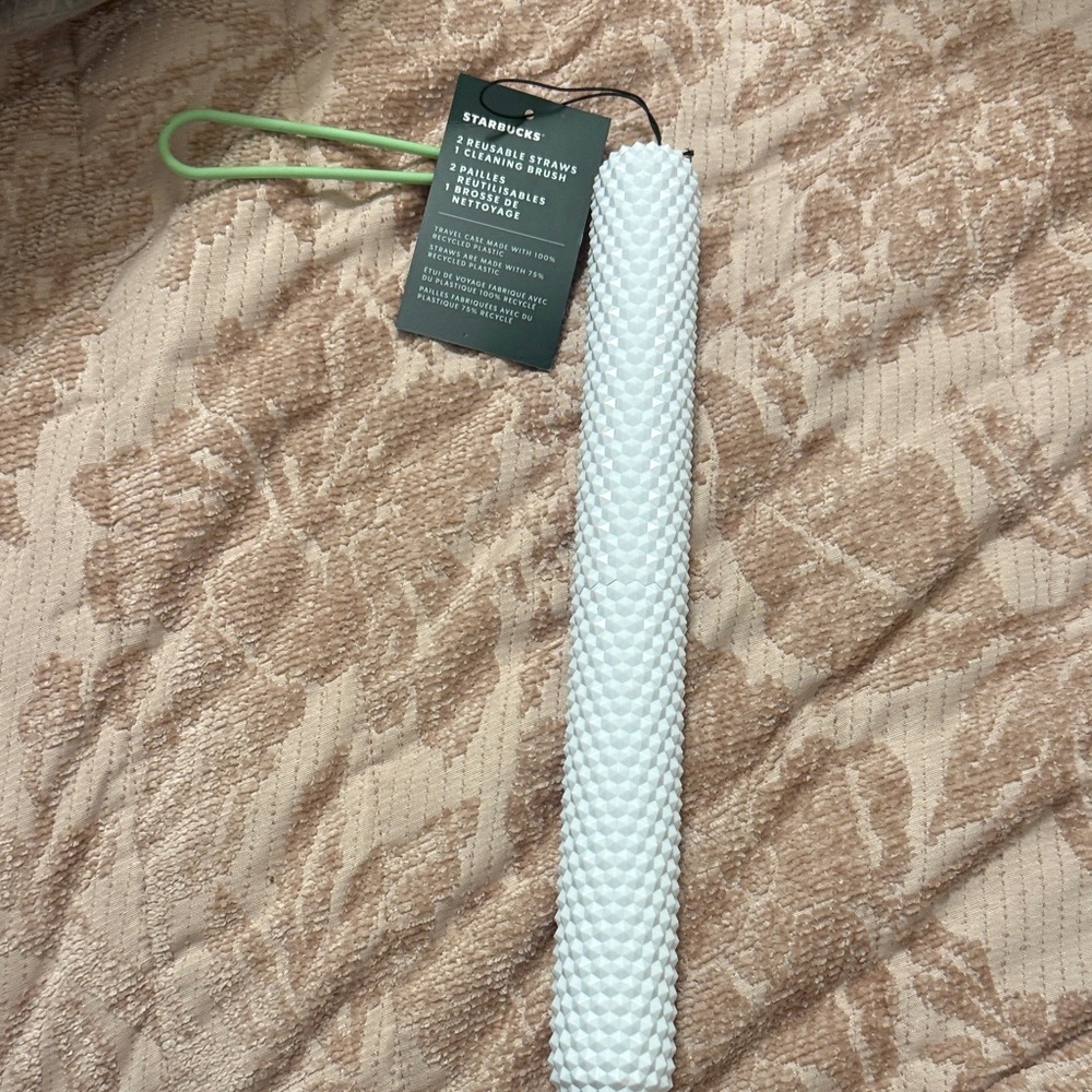 Starbucks White and Green Cleaning Brush and reusable straws and holder